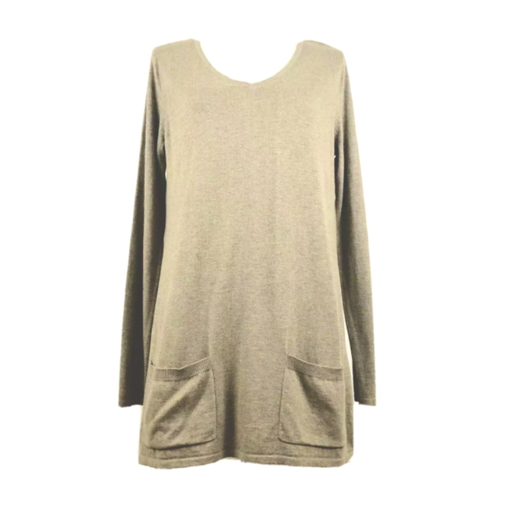NWT New York & Company Pullover Sweater V Neck Pockets Tan Sz S